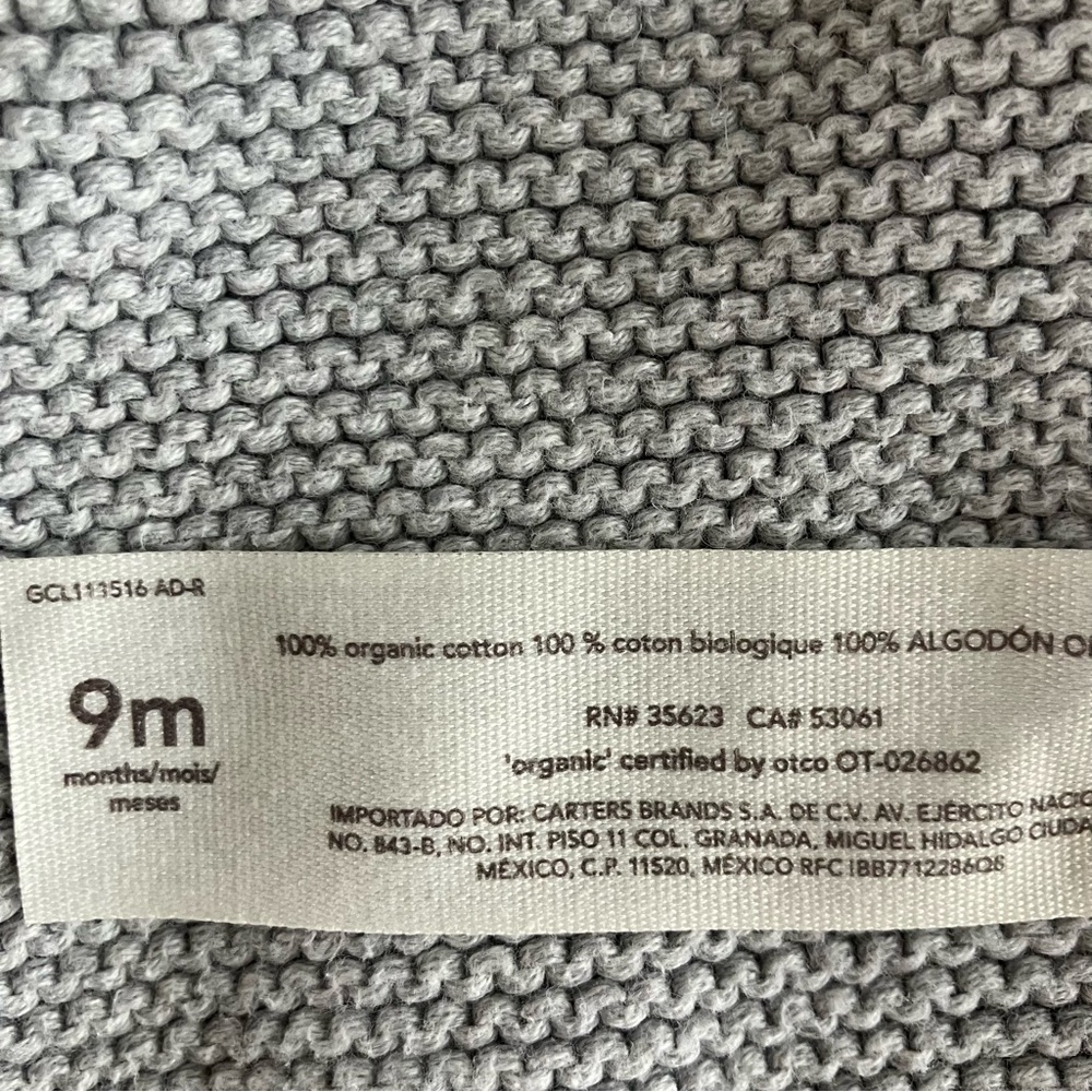 EUC Little Planet by Carter's Baby Organic Signature Stitch Cardigan Grey 9M - Picture 11 of 11